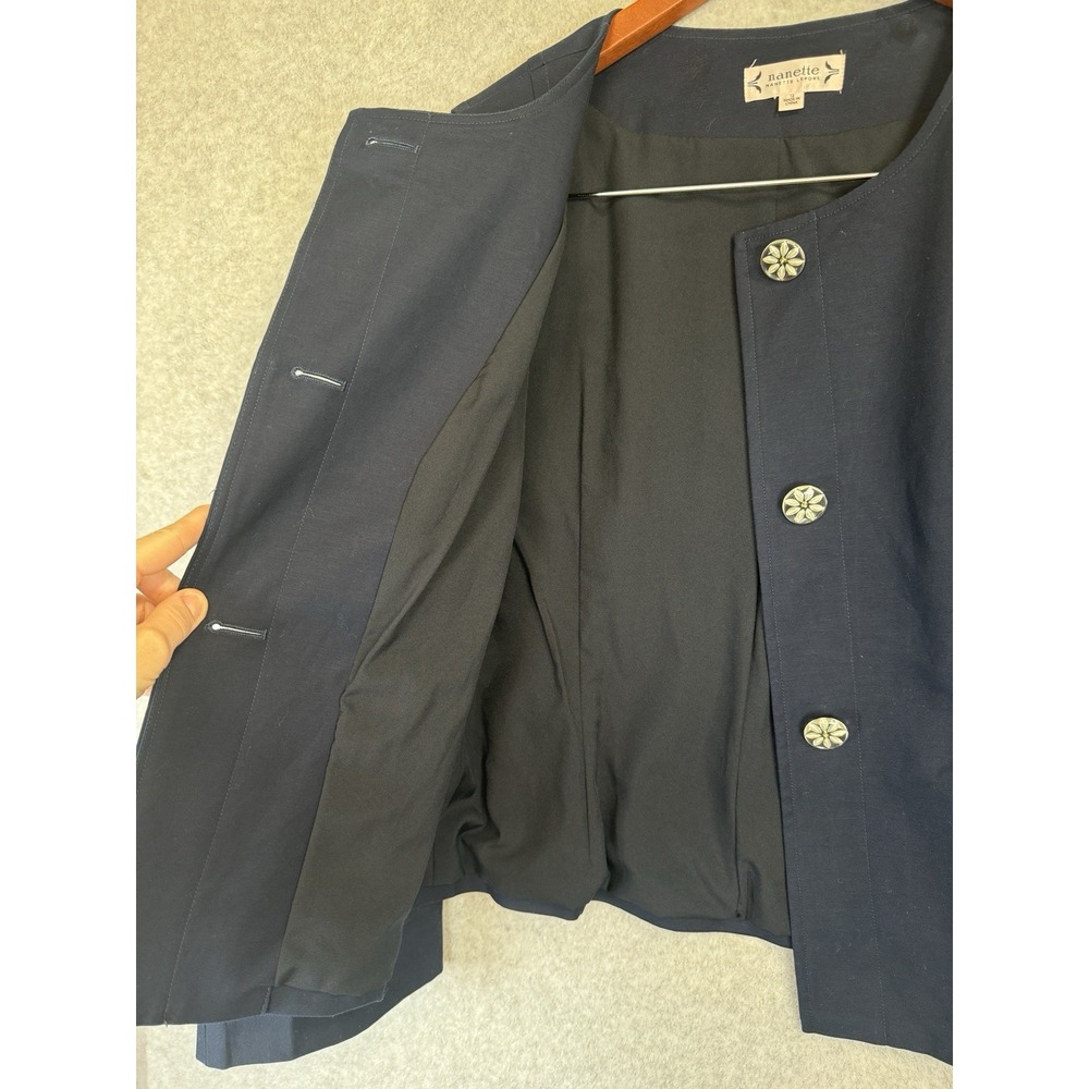 Nanette Lepore‎ Navy Stretch Blazer 12 NWOT Floral Crystal Button Career - Picture 16 of 16
